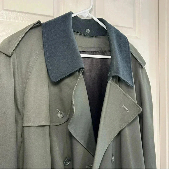 VTG 90 Stafford Trench Coat Removable Lining Men Size 44 Reg Button Up Belt Flaw - Picture 9 of 16